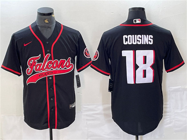 Atlanta Falcons #18 Kirk Cousins Black With Patch Cool Base Stitched Jersey