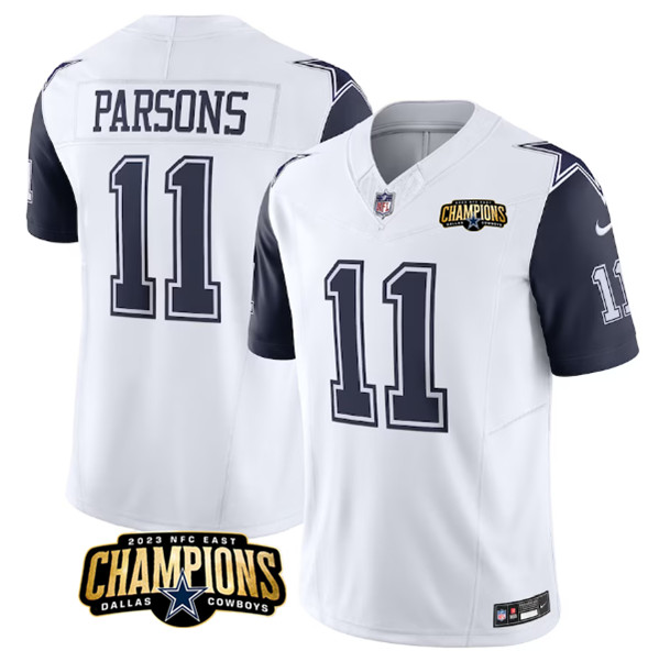 Dallas Cowboys #11 Micah Parsons White Navy 2023 F.U.S.E. NFC East Champions Patch Stitched Jersey