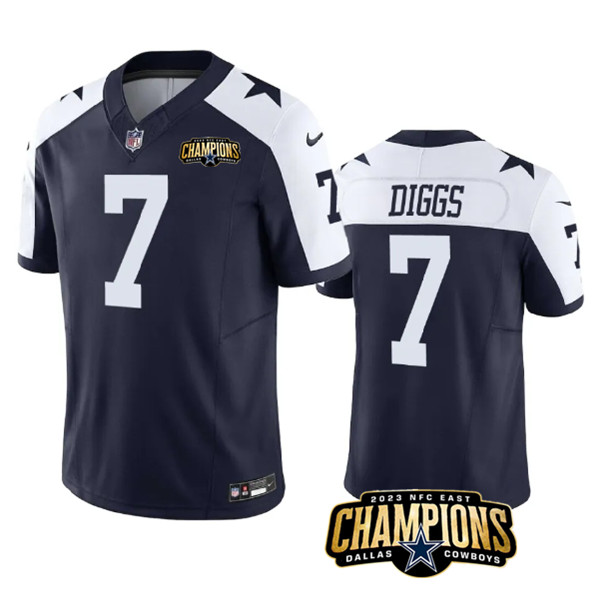 Dallas Cowboys #7 Trevon Diggs Navy White 2023 F.U.S.E. NFC East Champions Patch Stitched Jersey