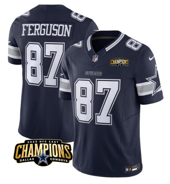 Dallas Cowboys #87 Jake Ferguson Navy 2023 F.U.S.E. NFC East Champions Patch Stitched Jersey