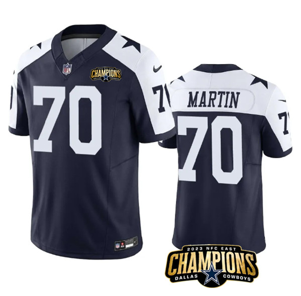 Dallas Cowboys #70 Zack Martin Navy White 2023 F.U.S.E. NFC East Champions Patch Stitched Jersey