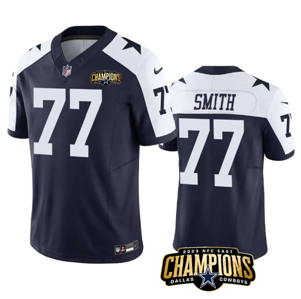 Dallas Cowboys #77 Tyron Smith Navy White 2023 F.U.S.E. NFC East Champions Patch Stitched Jersey