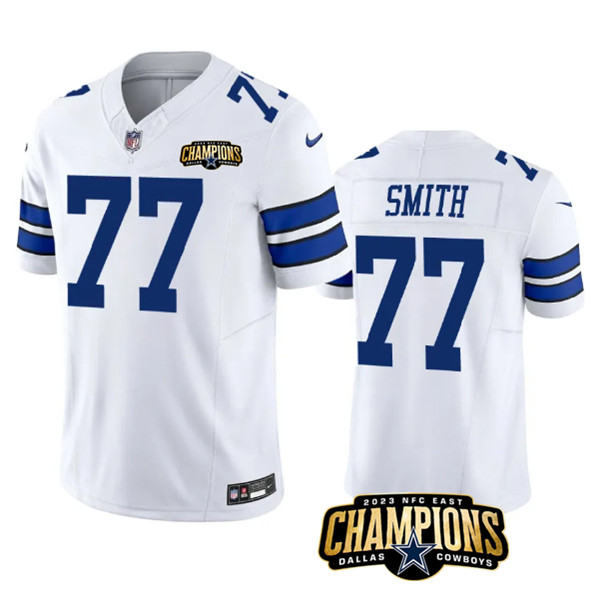 Dallas Cowboys #77 Tyron Smith White 2023 F.U.S.E. NFC East Champions Patch Stitched Jersey