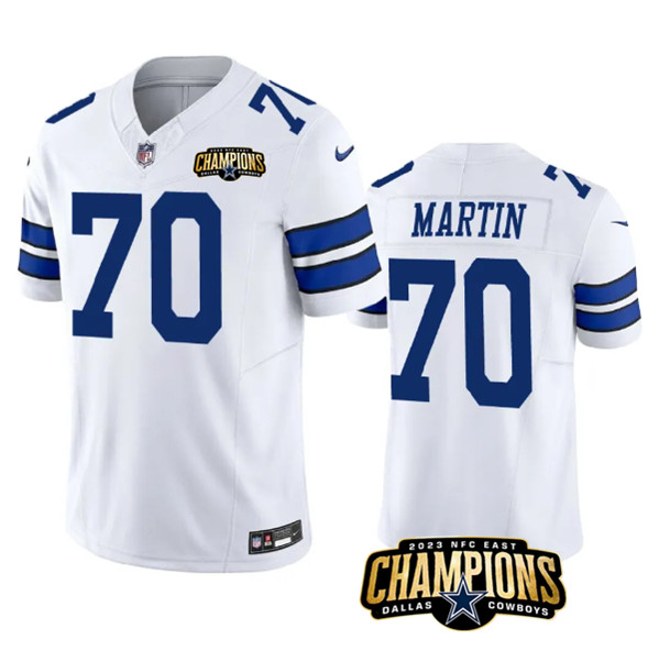Dallas Cowboys #70 Zack Martin White 2023 F.U.S.E. NFC East Champions Patch Stitched Jersey