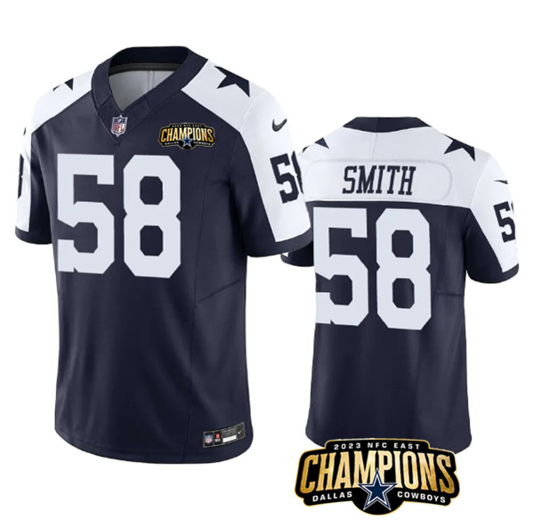 Dallas Cowboys #58 Mazi Smith Navy White 2023 F.U.S.E. NFC East Champions Patch Stitched Jersey