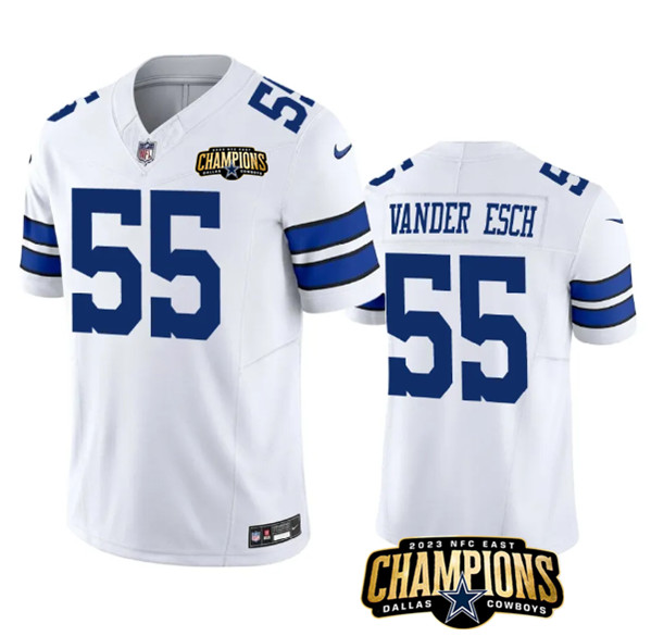 Dallas Cowboys #55 Leighton Vander Esch White 2023 F.U.S.E. NFC East Champions Patch Stitched Jersey