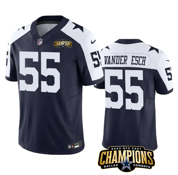 Dallas Cowboys #55 Leighton Vander Esch Navy White 2023 F.U.S.E. NFC East Champions Patch Stitched Jersey