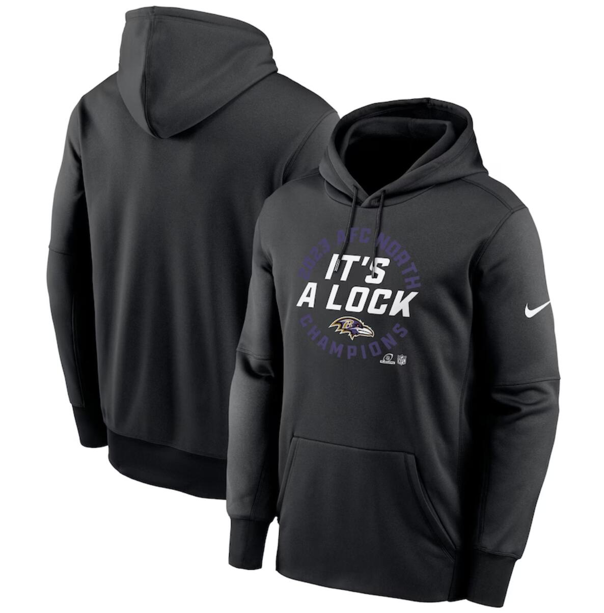 Baltimore Ravens Black 2023 AFC North Division Champions Locker Room Trophy Collection Pullover Hoodie
