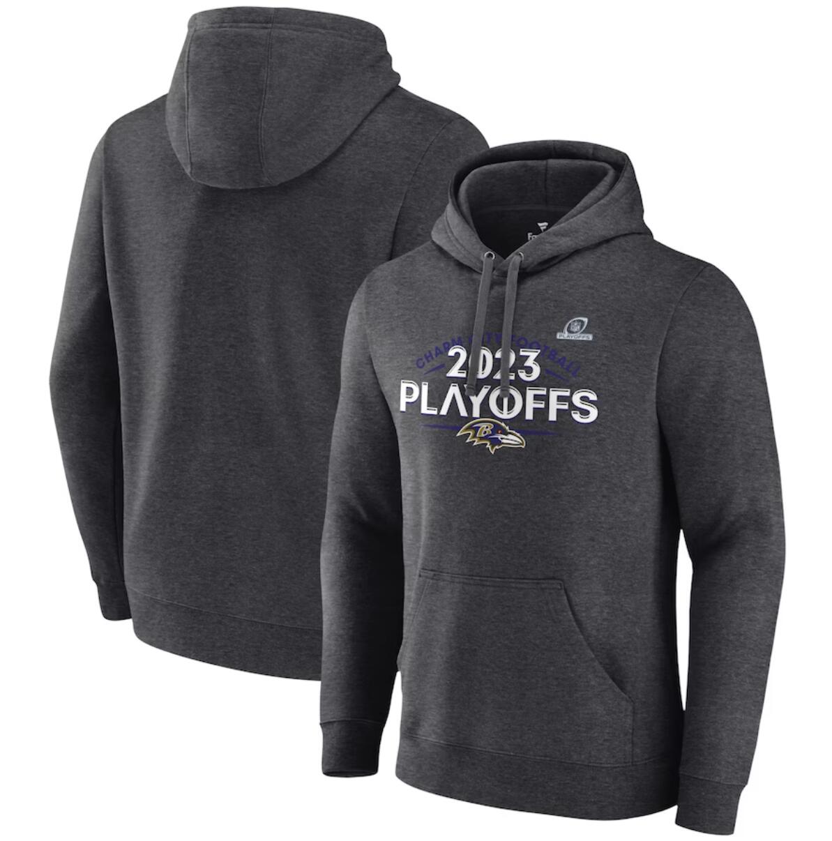 Baltimore Ravens Heather Charcoal 2023 Playoffs Fleece Pullover Hoodie