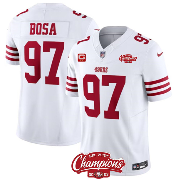 San Francisco 49ers #97 Nick Bosa White 2023 F.U.S.E. With 2-Star C Ptach And NFC West Champions Patch Stitched Jersey