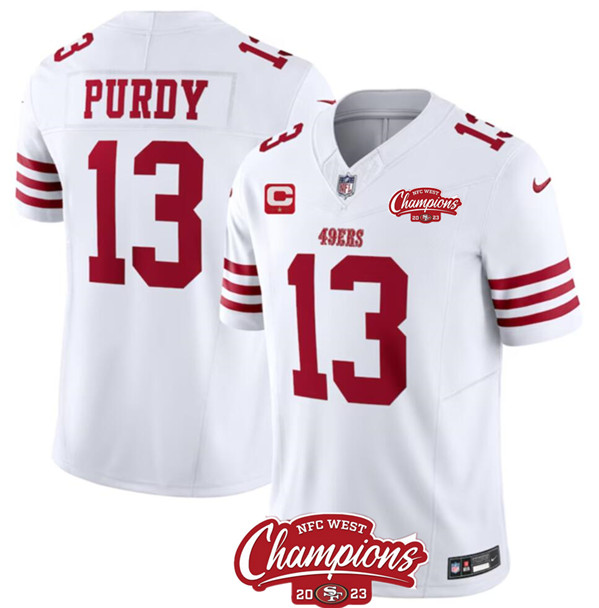 San Francisco 49ers #13 Brock Purdy White 2023 F.U.S.E. With 1-Star C Ptach And NFC West Champions Patch Stitched Jersey