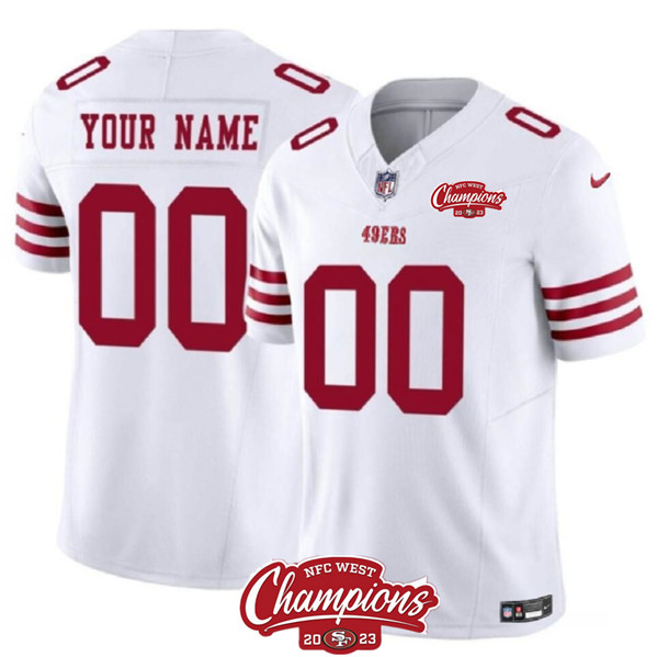 San Francisco 49ers Custom White 2023 F.U.S.E. NFC West Champions Patch Stitched Jersey
