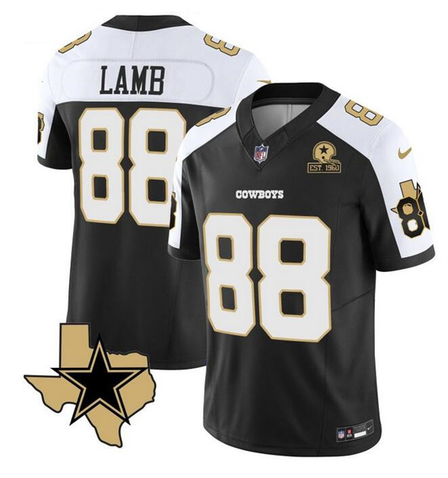 Dallas Cowboys #88 CeeDee Lamb 2023 F.U.S.E. Black White With Established In 1960 Patch Stitched Jersey