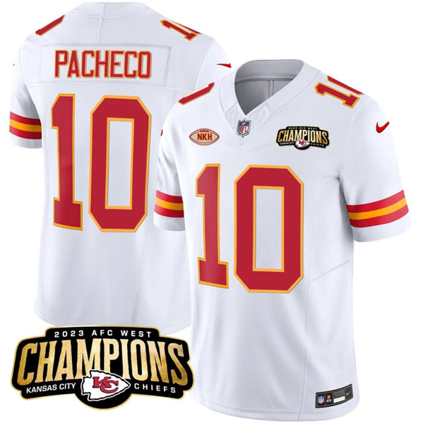 Kansas City Chiefs #10 Isiah Pacheco White 2023 F.U.S.E. AFC West Champions With 