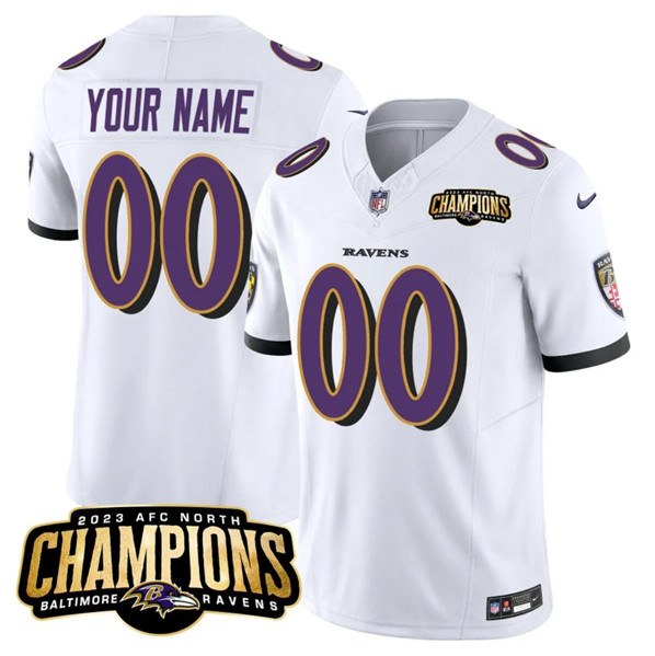 Baltimore Ravens Custom White 2023 F.U.S.E. AFC North Champions Vapor Limited Stitched Jersey