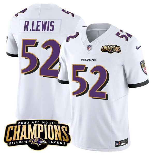 Baltimore Ravens #52 Ray Lewis White 2023 F.U.S.E. AFC North Champions Vapor Limited Stitched Jersey
