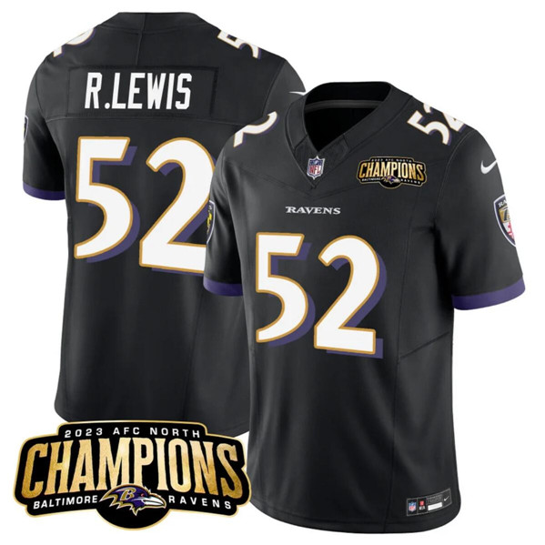 Baltimore Ravens #52 Ray Lewis Black 2023 F.U.S.E. AFC North Champions Vapor Limited Stitched Jersey