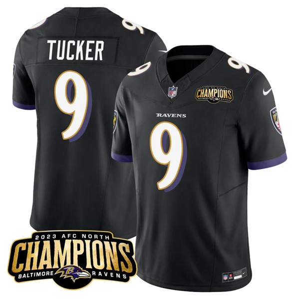 Baltimore Ravens #9 Justin Tucker Black 2023 F.U.S.E. AFC North Champions Vapor Limited Stitched Jersey