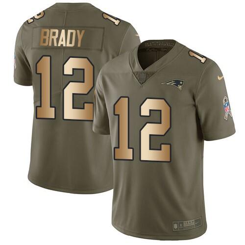 New England Patriots #12 Tom Brady 2017 Olive Salute To Service Limited Stitched Jersey