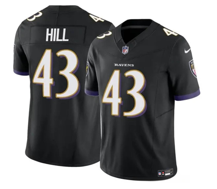 Baltimore Ravens #43 Justice Hill Black 2023 F.U.S.E. Vapor Limited Stitched Jersey
