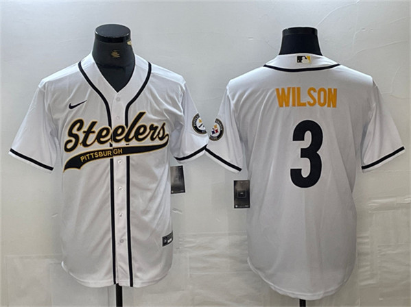 Pittsburgh Steelers #3 Russell Wilson White With Patch Cool Base Stitched Jersey