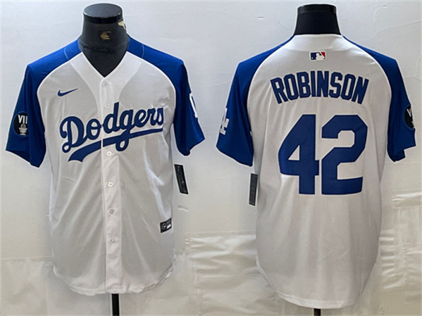 Los Angeles Dodgers #42 Jackie Robinson White Blue Vin Patch Cool Base Stitched Jersey