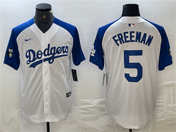 Los Angeles Dodgers #5 Freddie Freeman White Blue Vin Patch Cool Base Stitched Jersey