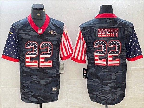 Baltimore Ravens #22 Derrick Henry Camo USA Flag Limited Stitched Jersey