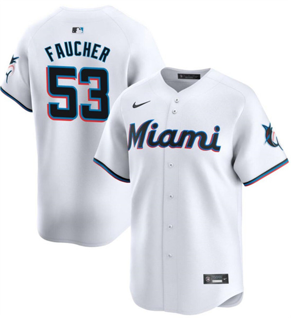 Miami Marlins #53 Calvin Faucher White Home Limited Stitched Jersey