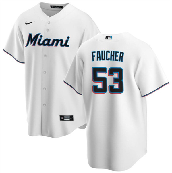 Miami Marlins #53 Calvin Faucher White Cool Base Stitched Jersey