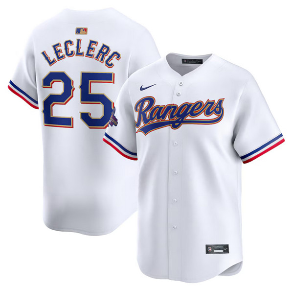 Texas Rangers #25 Jose Leclerc White 2024 Gold Collection Cool Base Stitched Jersey