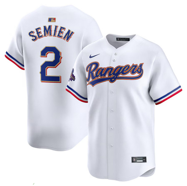 Texas Rangers #2 Marcus Semien White 2024 Gold Collection Cool Base Stitched Jersey
