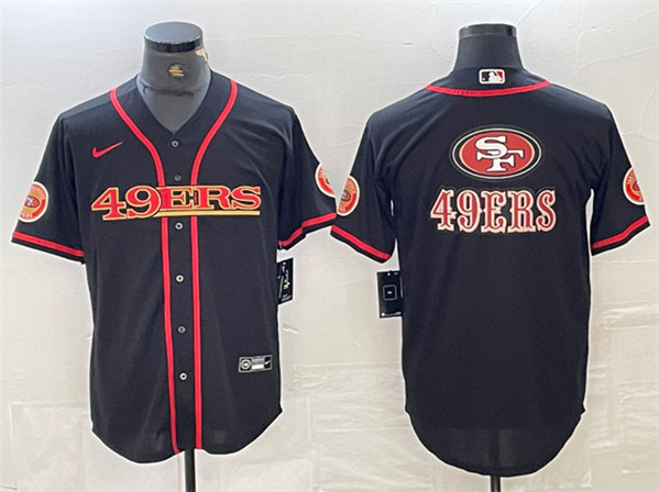 San Francisco 49ers Black Team Big Logo With Patch Cool Base Stitched Jersey