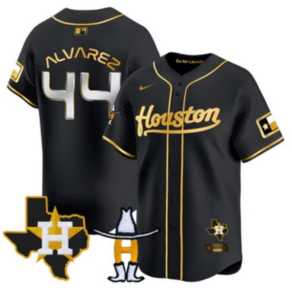 Houston Astros #44 Yordan Alvarez Black Gold With Patch Cool Base Stitched Jersey