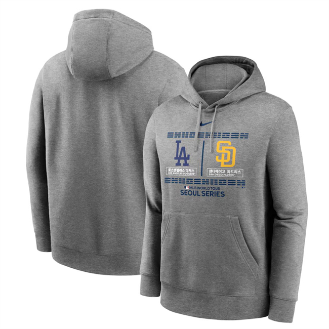 San Diego Padres Vs. Los Angeles Dodgers 2024 World Tour Seoul Series Nike Heather Gray Club Pullover Hoodie