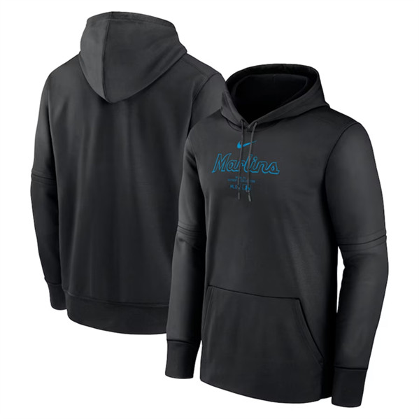 Miami Marlins Black Collection Practice Performance Pullover Hoodie