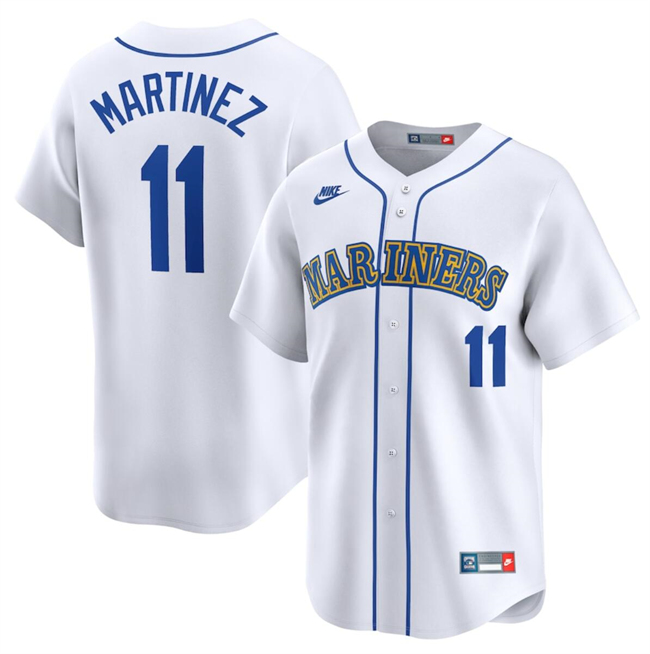 Seattle Mariners #11 Edgar Martinez White Throwback Cooperstown Limited Stitched Jersey