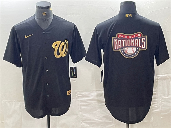Washington Nationals Black Team Big Logo Cool Base Stitched Jersey