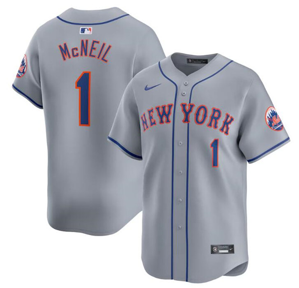 New York Mets #1 Jeff McNeil 2024 Gray Away Limited Stitched Jersey