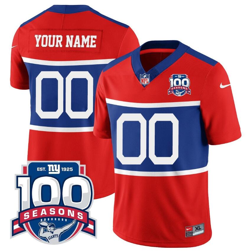 New York Giants Custom Century Red 100TH Season Commemorative Patch Limited Stitched Jersey