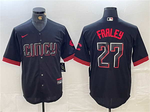 Cincinnati Reds #27 Jake Fraley Black 2023 City Connect Cool Base Stitched Jersey