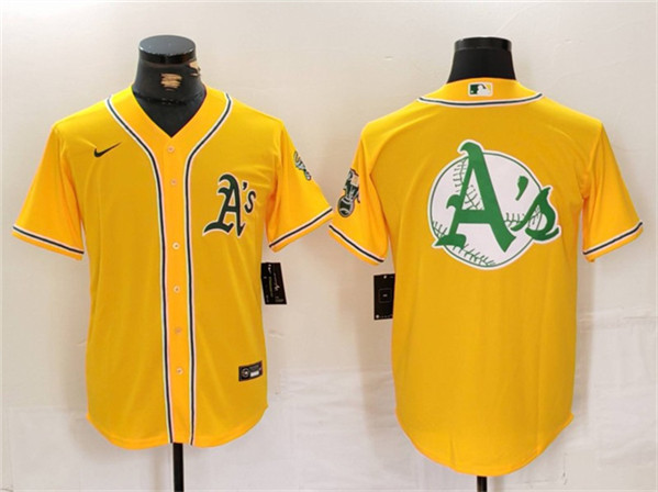 Oakland Athletics Yellow Team Big Logo Cool Base Stitched Jersey