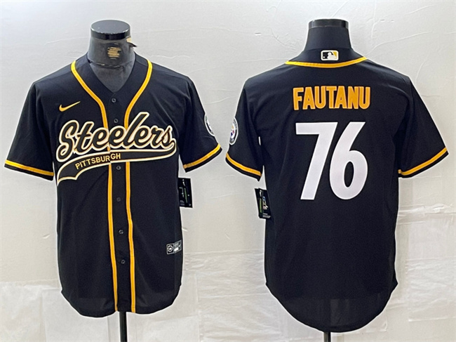 Pittsburgh Steelers #76 Troy Fautanu Black With Patch Cool Base Stitched Jersey