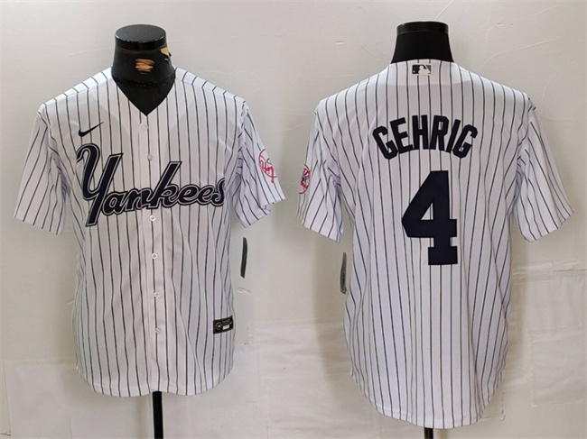 New York Yankees #4 Lou Gehrig White Cool Base Stitched Jersey