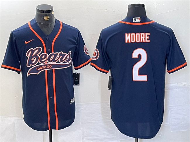 Chicago Bears #2 DJ Moore Navy With Patch Cool Base Stitched Jersey