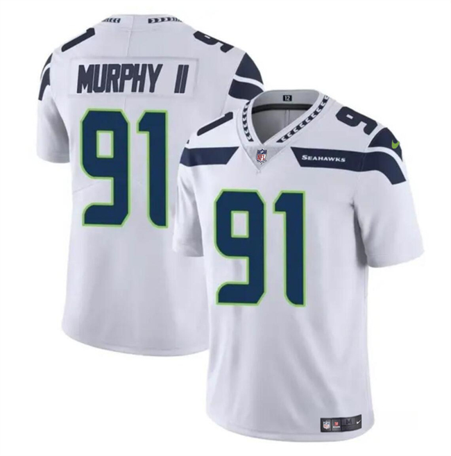Seattle Seahawks #91 Byron Murphy II White 2024 Draft Vapor Limited Stitched Jersey