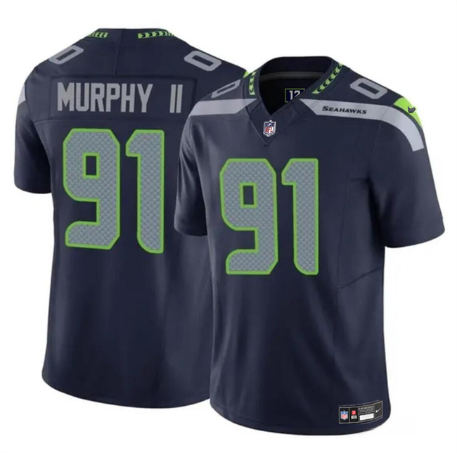 Seattle Seahawks #91 Byron Murphy II Navy 2024 Draft F.U.S.E Vapor Limited Stitched Jersey