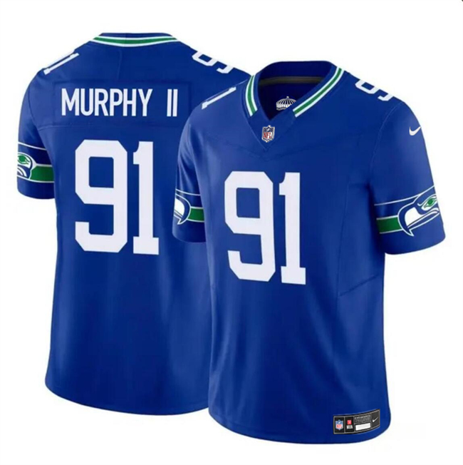 Seattle Seahawks #91 Byron Murphy II Royal 2024 Draft F.U.S.E Throwback Vapor Limited Stitched Jersey