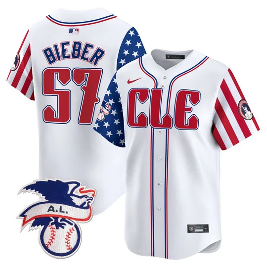 Cleveland Guardians #57 Shane Bieber White 2024 Fourth Of July Vapor Premier Limited Stitched Jersey