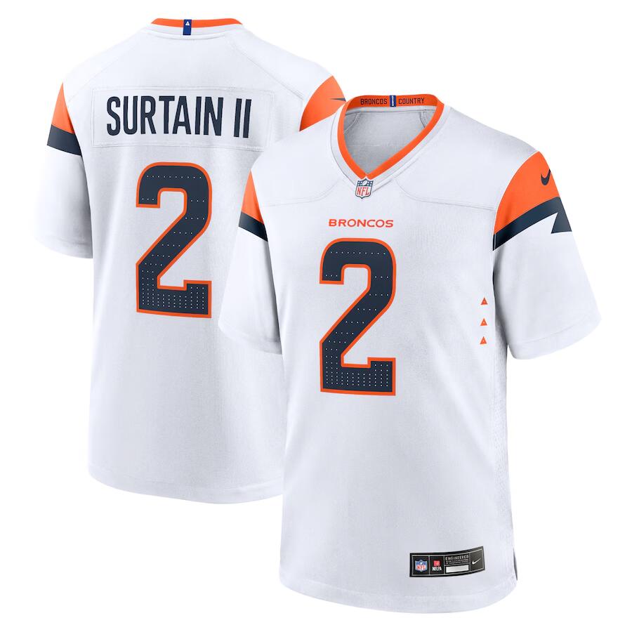 Denver Broncos #2 Pat Surtain II White 2024 Game Stitched Jersey